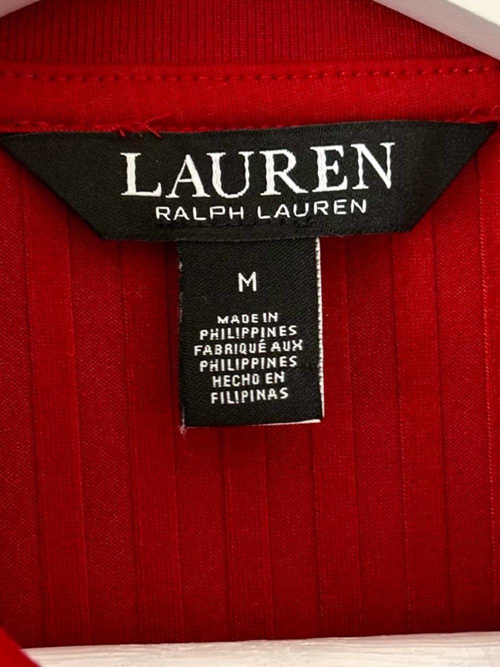 Lauren Ralph Lauren Red Ribbed Polo 3/4 Sleeve Size M Preppy Old Money - Picture 4 of 9